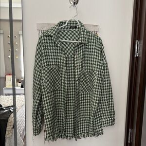 Nasty Gal Green and White Houndstooth Oversized Shirt-Jacket